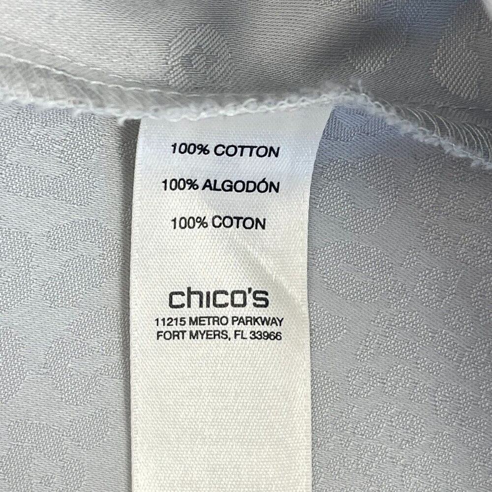 Chico's Silver Satin Leopard Jacquard Button Up Blouse XL Easy Care Work Travel - Picture 10 of 10